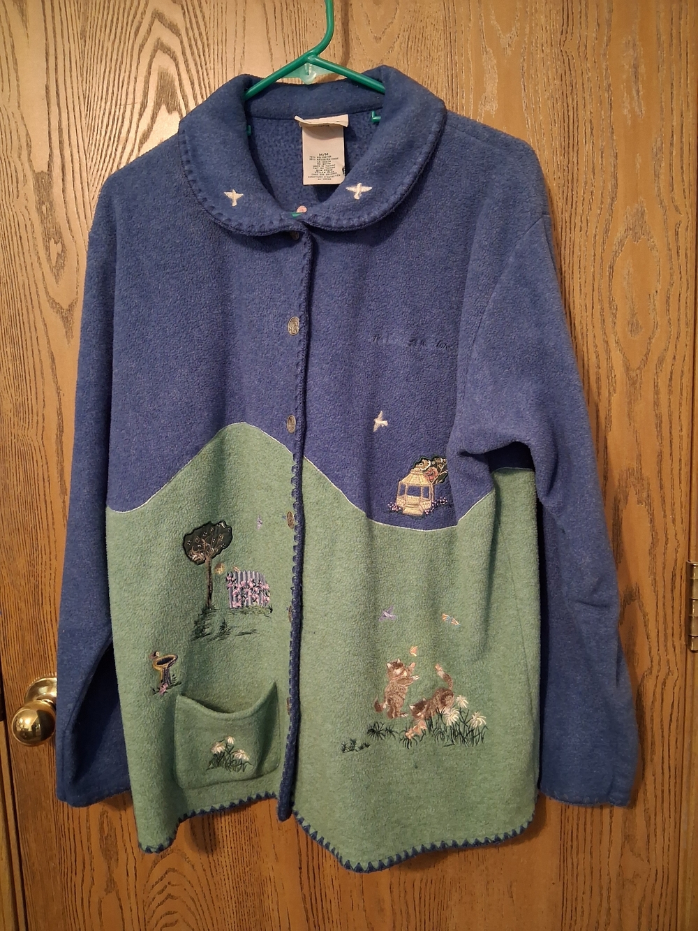 Northern Reflections Blue and Green Embroidered Teddy Coat